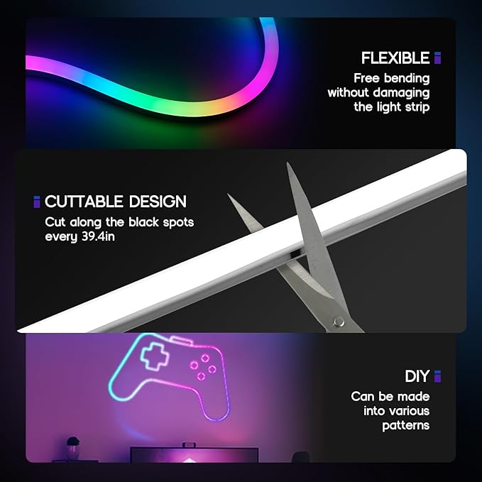 LED Neon Lights,IC+RGB 65.6FT Rope Lights Control with App/Remote,Multiple Modes,DIY Design,Outdoor IP65 Waterproof,24V Flexible LED Strip Lights for Bedroom,Gaming,Party Decoration