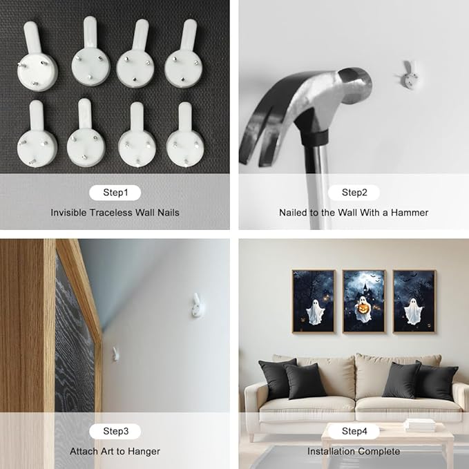 Large Spooky Halloween Framed Canvas Wall Art,Funny Ghost and Pumpkin Wall Decor,Eerie Night Castle Scene Artwork,Dark Bat and Full Moon Art Print for Living Room,Bedroom,Office- 16"x24"x3