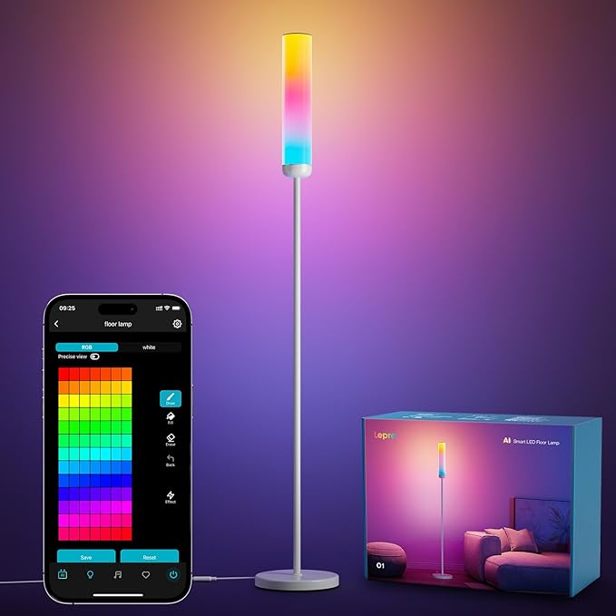 Lepro O1 AI Floor Lamps, 2300LM Smart Standing Lamp Works with Alexa, Modern Floor Lights with Music Sync, Personalized AI Lighting Designer,RGB Lamps for Living Room,Bedroom, APP Control, 2.4GHz Only