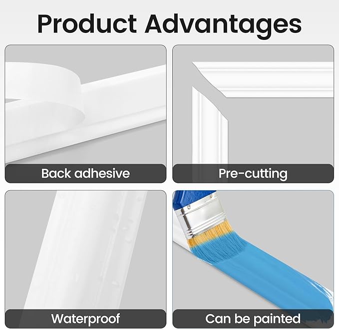 3 Sets Peel and Stick Wall Molding Kit, 16''x20'' Premade Wainscoting Accent Panels for Interior Wall Trim, Easy DIY Moulding Decor