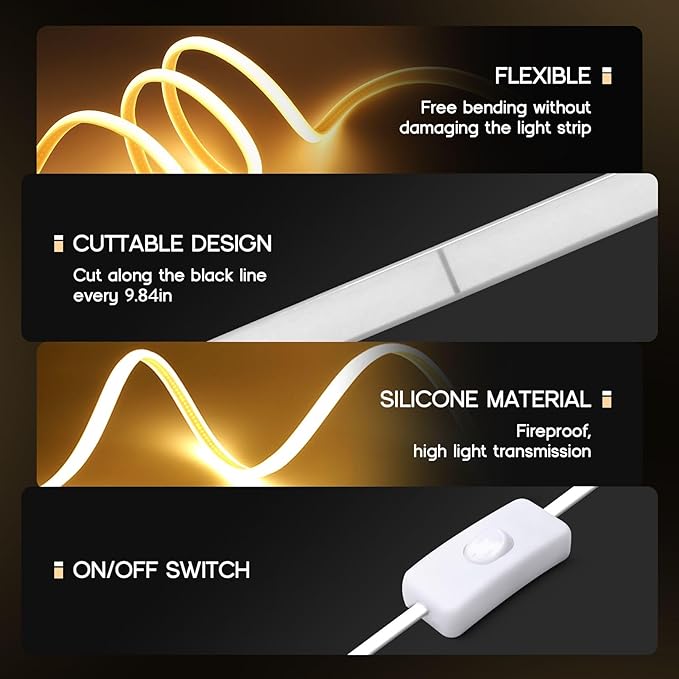 LED Neon Lights Daylight White 6000K,98.4ft 110-120V LED Strip Lights,Flexible Outdoor Waterproof Neon Rope Lights for Bedroom,Cabinet,Kitchen,Living Room,Mirror,Halloween Decor