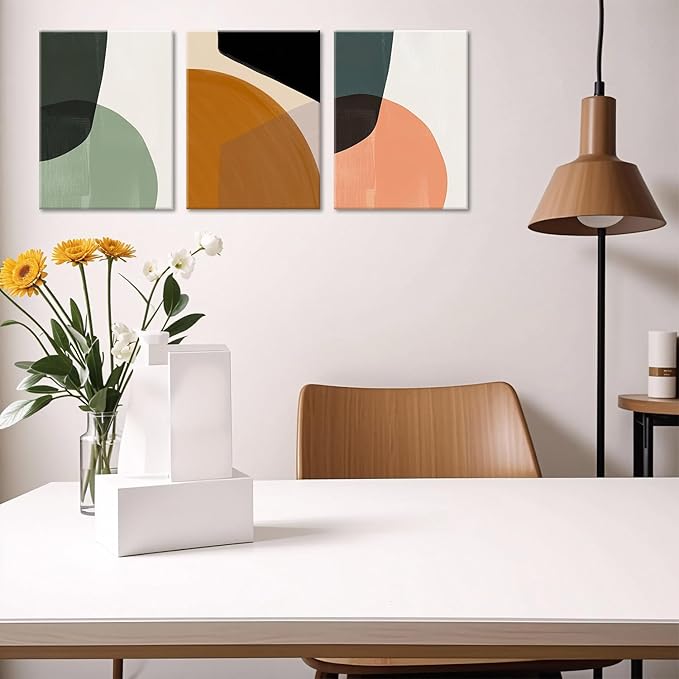 ouiytws Color block simple abstract wall art canvas printing, green, yellow, pink modern simple style, mostly used in the living room, study, bedroom decoration. Frame 12 x 16 x 3 pieces