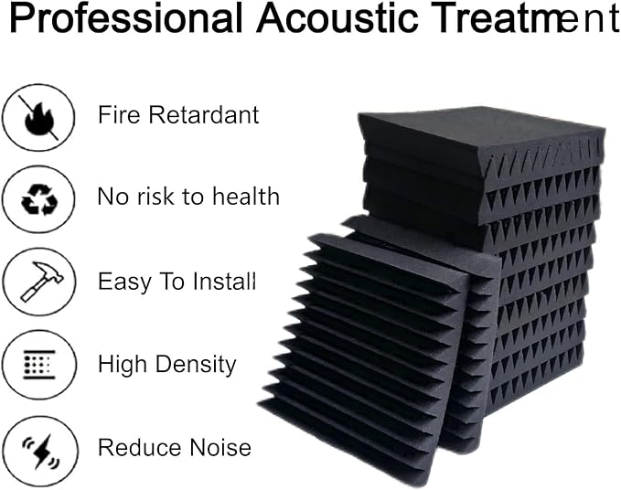 24 Pack, 12 x 12 x 2 inches, Acoustic Panels, Wall Panels, Sound Panels, Used for soundproofing, Soundproof Foam Panels for Walls(12 Black+12 Green)