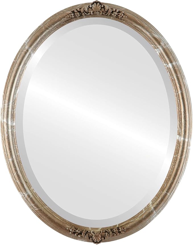 OVALCREST Oval Beveled Wall Mirror for Home Decor - Contessa Style - Champagne Silver - 18" x 14"