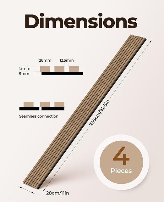 4 PCS Soundproof Wood Wall Panels, 92.5" x 11" Sound Proof Panels for Walls, Wood Wall Panels for Interior Wall Decor for Home, Office, Studio (Walnut Oak)