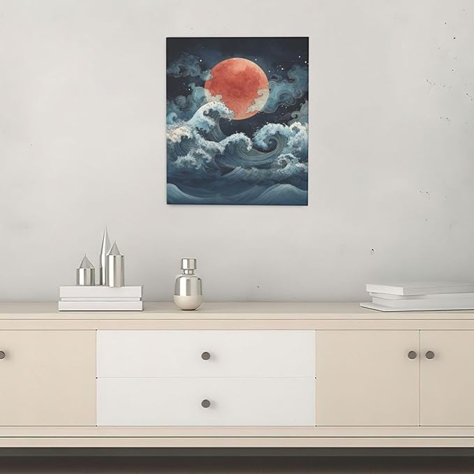 Japanese Wall Art The Great Wave Pictures Wall Decor Japanese Chinese China Sea Waves Canvas Prints Painting Asian Oriental Aesthetic Landscape Artwork Decorations for Bathroom Living Room Bedroom Kitchen Dining Room 20”X24”