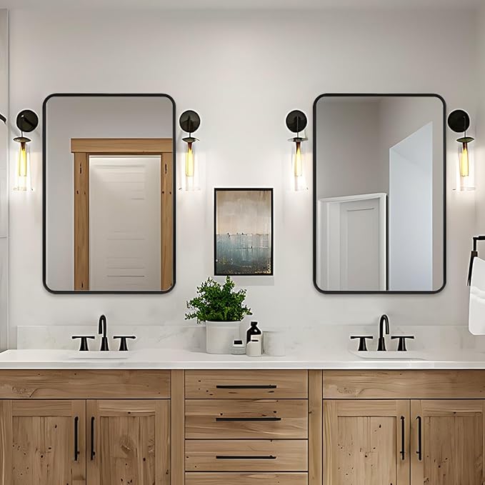 ANDY STAR 40X36 Inch Black Bathroom Mirror, Black Bathroom Vanity Mirrors for Wall, Rounded Rectangle Mirror for Bathroom, Seamless Tube Metal Frame, 1’’ Deep Wall Mounted Vertical/Horizontal