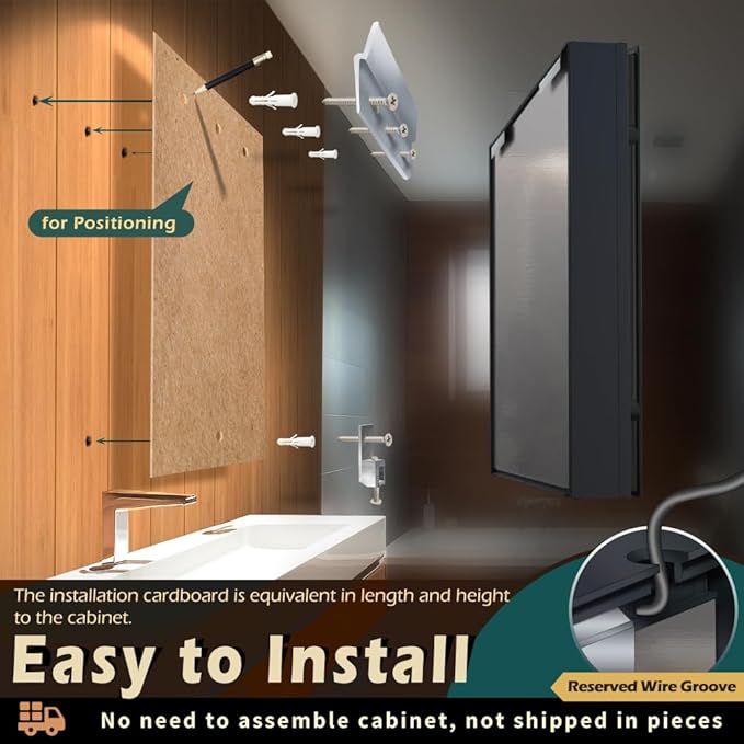 KWW LED Lighted Bathroom Medicine Cabinet with Sockets & USBs, Defogger, Dimmable, 3 Color Light Makeup Mirror, Easy to Install, Wall Mounted Cabinet (Three-Door, 40 * 28)