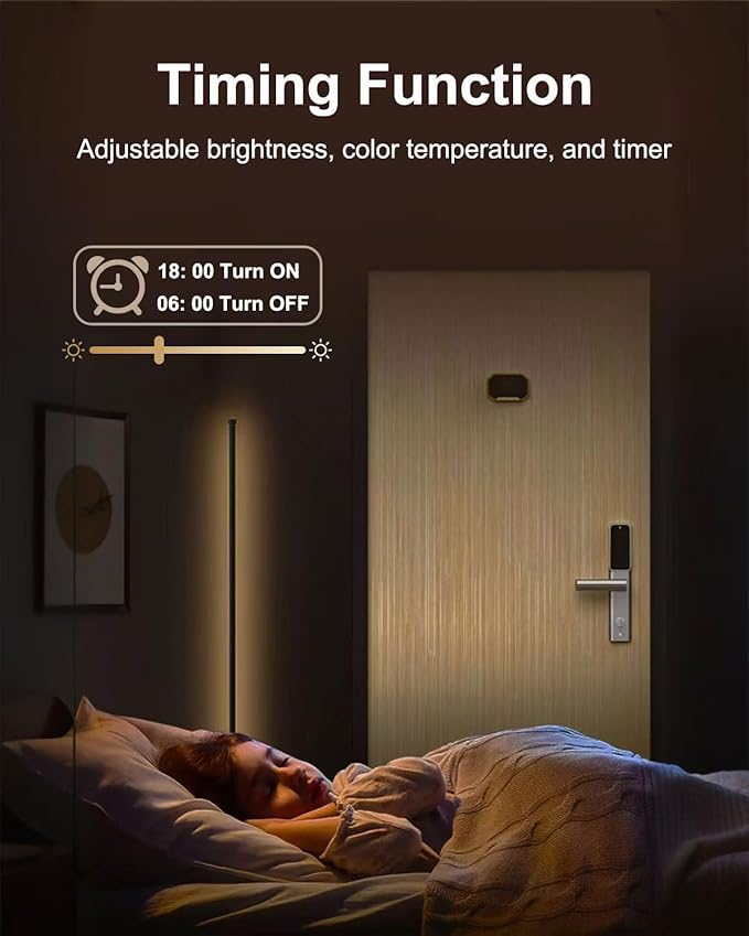 Keepsmile Smart RGB LED Corner Floor Lamp,Bright Tall Standing Lamps with APP and Remote,Modern Floor Lamp with Music Sync and 16 Million Colors, Ambient Lighting for Living Room Matte Black 2 Pack