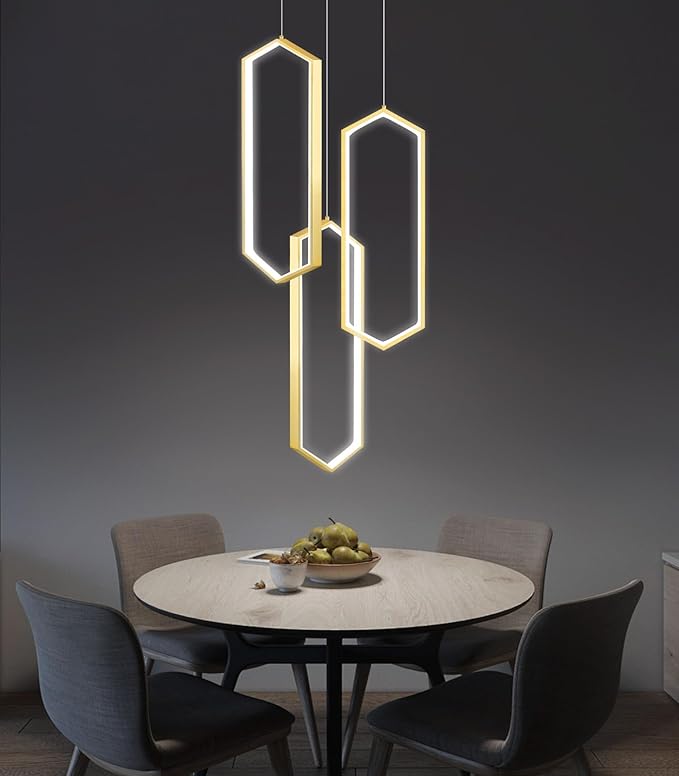 3 Rings Modern Chandelier LED Dimmable Pendant Lighting Adjust Ceiling Light for Dining Room Foyer Lobby Living Room Staircaes Gold