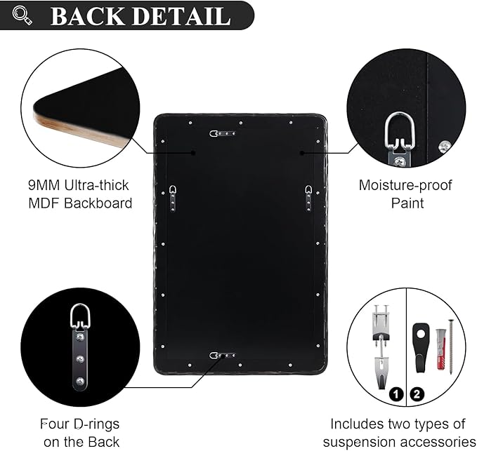 ANDY STAR Hand-Forged Black Bathroom Mirrors for Wall, 24x36 Inch Vintage Solid Steel Metal Frame Bathroom Vanity Mirror, Antique Rounded Rectangle Wall Mirror, Hangs Horizontally or Vertically