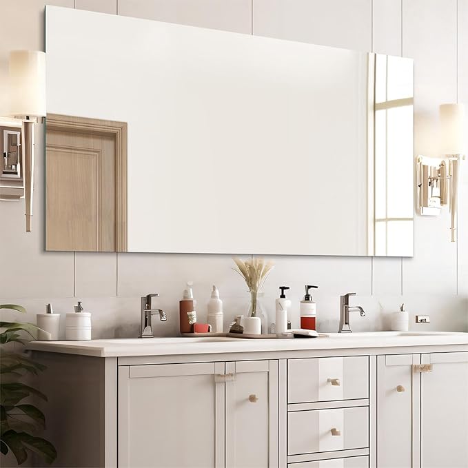 Mirrorons Large Mirror 72" x 36", Modern Rectangle Bathroom Mirror with Frameless Polished Edge, Hangs Horizontally or Vertically. Upgraded Shatterproof Bathroom Mirrors for Wall.