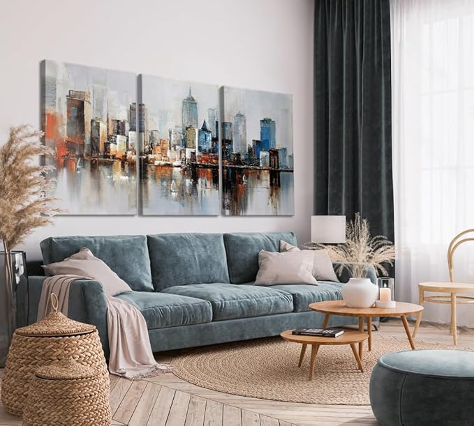 MAMAGO Large 3 Pieces New York City Canvas Wall Art Modern Abstract City Canvas Print Wall Decor for Living Room Office Framed Ready to Hang-24”W x 36”Hx3pcs