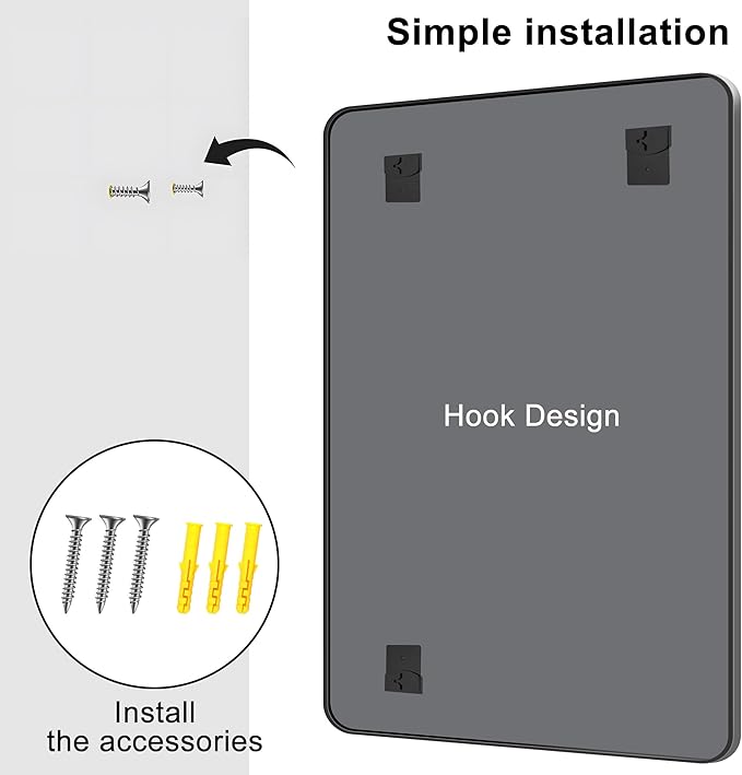 KOCUUY 55x36 Black Bathroom Mirror, Large Matte Black Vanity Mirror, Tempered Glass Mirror for Bathroom Wall, Black Rounded Rectangle Mirror Modern Decor for Bedroom, Living Room, Farmhouse, Entryway