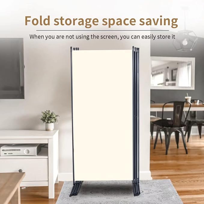 JVVMNJLK Indoor Room Divider, Portable Office Divider, Convenient Movable (4-Panel), Folding Partition Privacy Screen for Bedroom,Dining Room, Study,136" W x 19.7" D x 71.3" H, Beige