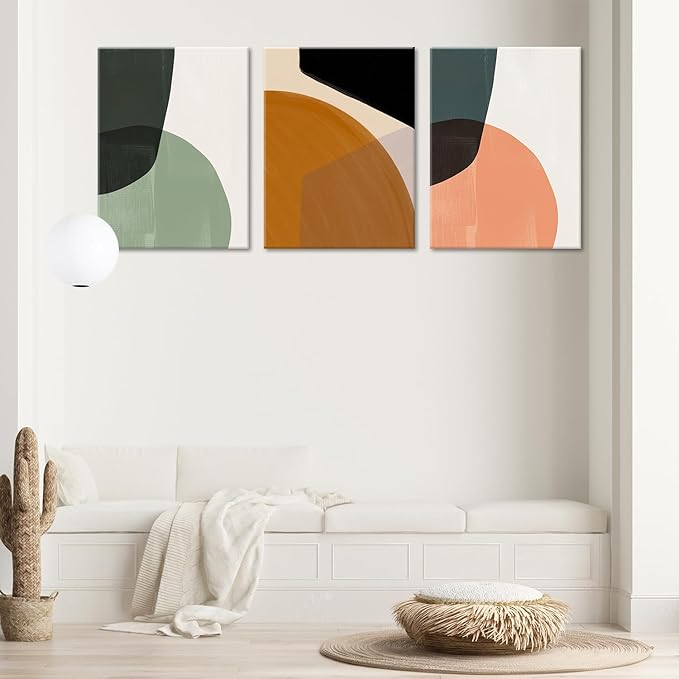 ouiytws Color block simple abstract wall art canvas printing, green, yellow, pink modern simple style, mostly used in the living room, study, bedroom decoration. Frame 16 x 24 x 3 pieces