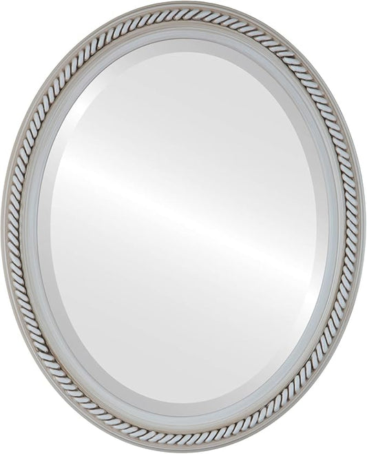 OVALCREST Oval Beveled Wall Mirror for Home Decor - Santa Fe Style - Antique White - 26x38 Outside Dimensions