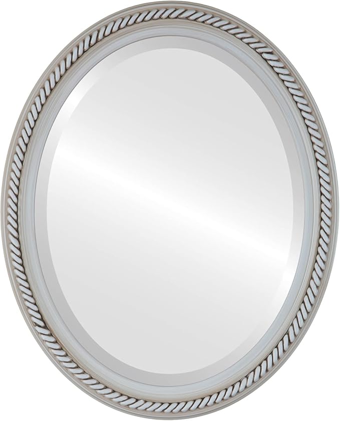 OVALCREST Oval Beveled Wall Mirror for Home Decor - Santa Fe Style - Antique White - 18x22 Outside Dimensions