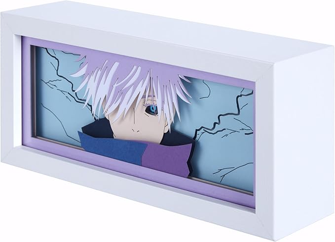 Anime LED Light Box, Manga Shadow Box Frame, Paper Cut, Table Lamp for Anime Enthusiasts, RGB Multi Color, Night Light for Room Decor, Unique Anime Desk Decor (Saturo Goju)