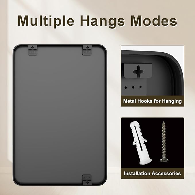 Black Bathroom Mirror 22×30 Inch Rounded Rectangle Bathroom Mirrors for Over Sink Metal Framed Bathroom Vanity Mirrors for Wall Modern Decor for Bedroom, Hallway, Fireplace