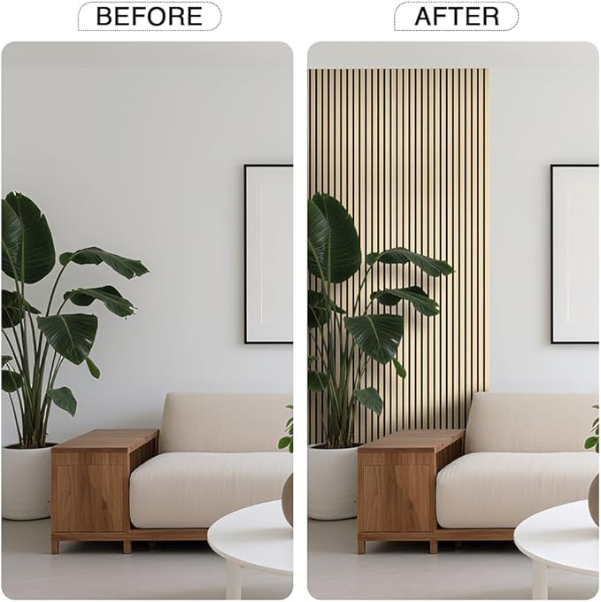 2-Pack Wood Slat Wall Panel 47.2"x23.6" (15.5 sq ft)|Soundproof and Acoustic Wall Panels for Interior Decor|Wood Panels for Wall and Ceiling for Office,Home Theater & Living Room Oak#13