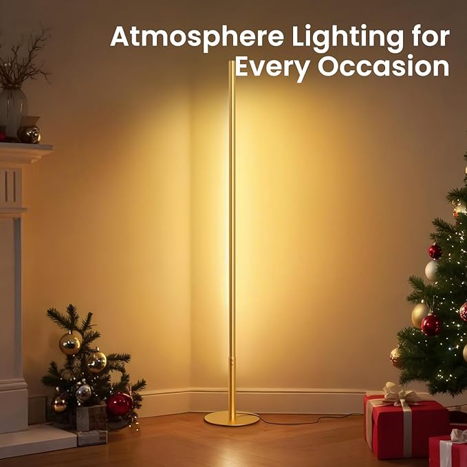 LED Corner Floor Lamp for Living Room, Dimmable Light with Remote, 2700-6500k Stepless Adjustable Colors & Brightness, Modern Reading Bright Light, 58" Standing Lamp for Bedroom (Gold)