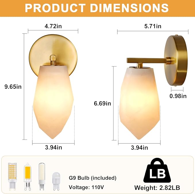 Alabaster Wall Sconces, Spanish Marble Wall Lamp, Modern Wall Sconce for Living Room, Hardwired Wall Lighting for Bedroom, Wall Light for Bathroom Hallway Stairs, Gold