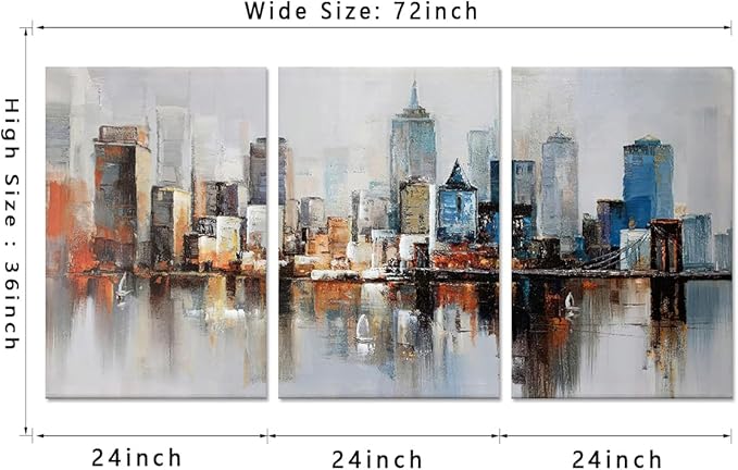 MAMAGO Large 3 Pieces New York City Canvas Wall Art Modern Abstract City Canvas Print Wall Decor for Living Room Office Framed Ready to Hang-24”W x 36”Hx3pcs