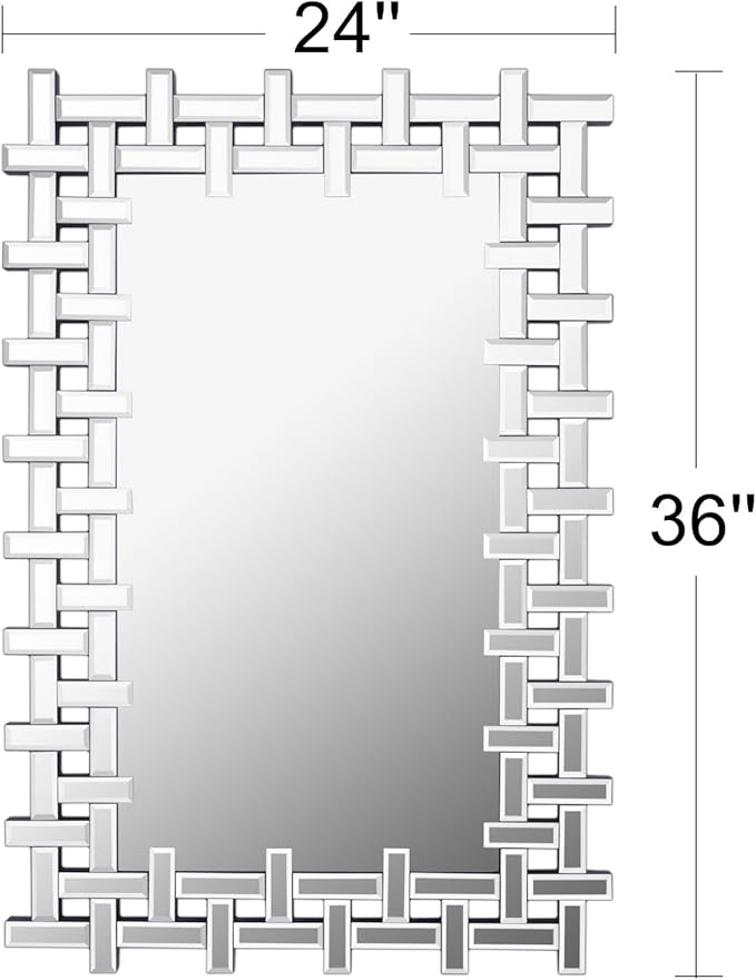 Large Living Room Mirror for Wall, 36'' X 24'' Modern Wall Mirrors Decorative with Beveled Edge, Rectangle Frameless Mirror for Bathroom, Dining Room, Entryway, Mantel