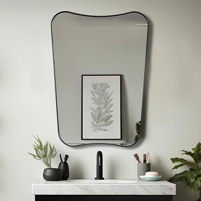 ANDY STAR Matte Black Bathroom Vanity Mirror, 22x30 Inch Irregular Mirror for Wall, Asymmetrical Mirror for Bathroom, Unique Shape Decorative for Powder Room, Entryway