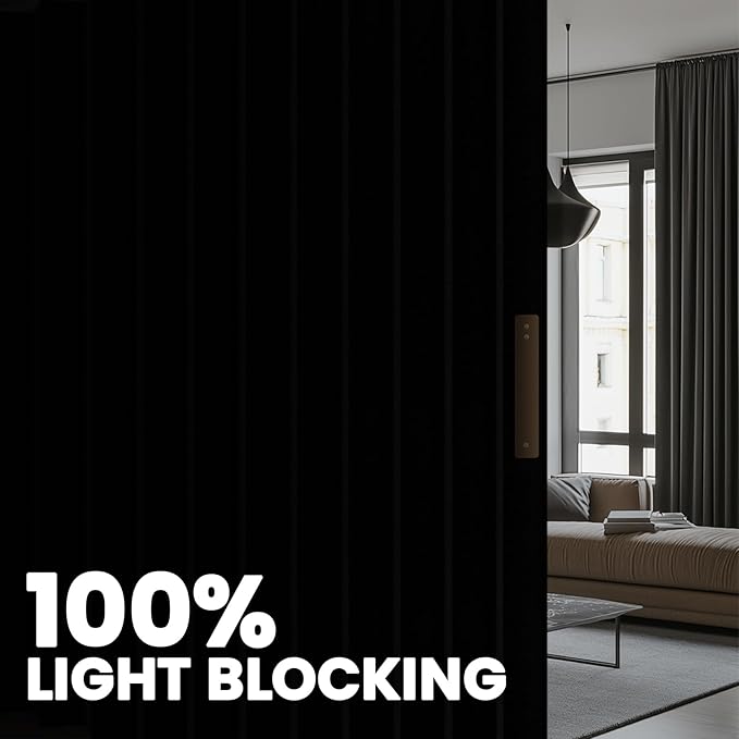 100% Blackout Accordion Room Divider Curtains - with Flexible Ceiling Track Total Privacy Sound Proof Curtains Suitable for Bedroom Patio Sliding Door(Black, W180 x L84, 1 Pack)