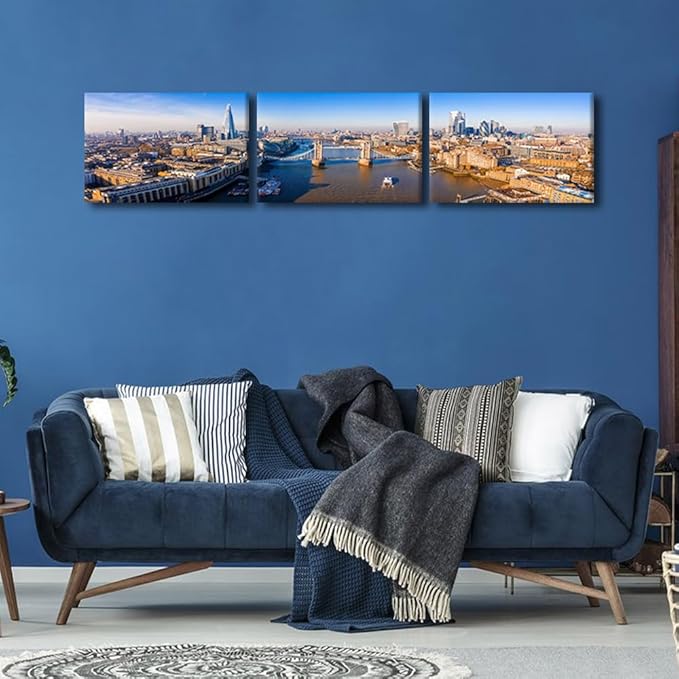 Aerial View of the Tower Bridge in London City Skyline Pictures for Living Room Cityscape Canvas Wall Art Modern Decor Beautiful Panorama of London Tower Bridge Artwork Posters Prints 12x48 Inch