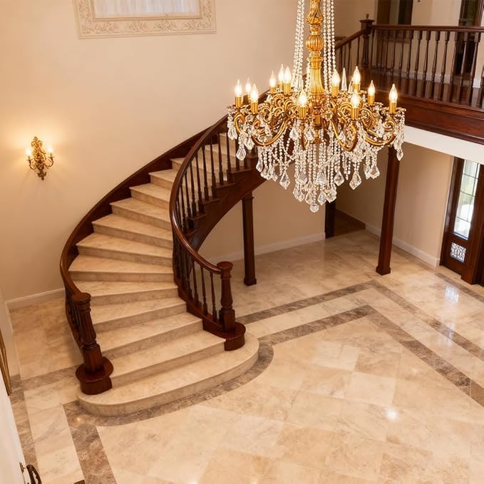 Antique Crystal Chandelier, 15-Lights Gold Bronze Candle Pendant Ceiling Light Fixture with K9 Crystals for Hotel, Living Room, Bedroom, Kitchen Island, Hallway, Dia 32"