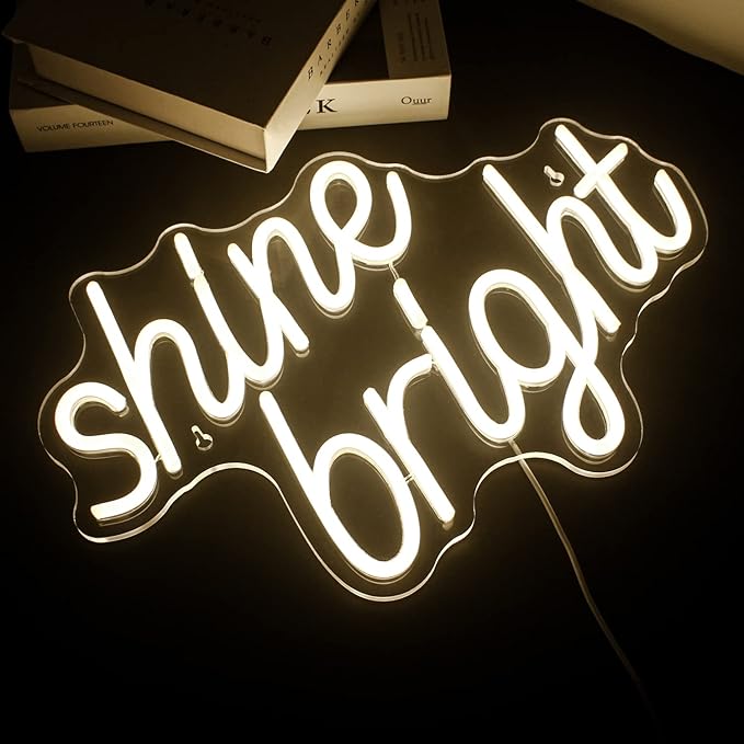 LooKLight Shine Bright Neon Sign,Warm White Neon sign Neon Light Sign,Led Signs for Wall,Neon Signs for Wall Decor,USB Led Neon Signs Wedding For Bar Party Home Bedroom Wall,Bedroom Club