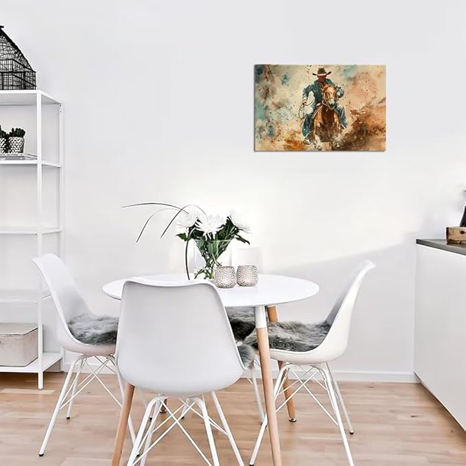 Cowboy Wall Art Pictures Vintage Horse Poster Canvas Prints Western Cowboy Artwork Wall Decor for Living Room Bedroom Office Home Decorations Framed Ready to Hang (12''H x 16''W)