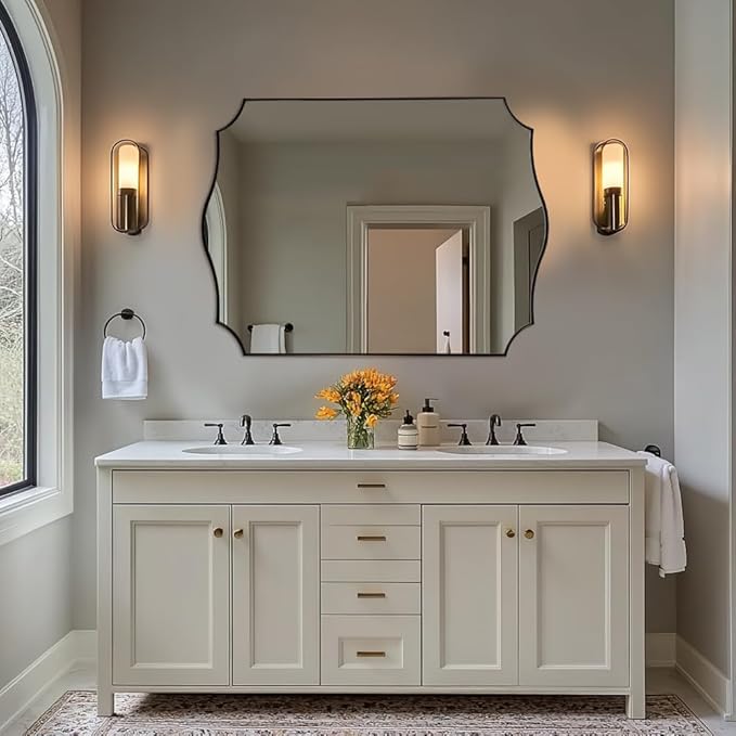 ANDY STAR 30"x48" Brushed Bronze Scalloped Mirror, Large Bathroom Mirror for Over Sink, Antique Bronze Mirror, Timeless Shape with Unique Flair, Ideal for Home Remodel (Vertically/Horizontally)