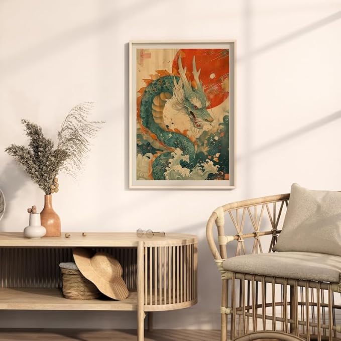 Japanese Dragon Poster, Traditional Asian Mythical Creature Wall Art Print, Zen Home Decor for Living Room, Bedroom or Office, Unique Gift for Dragon Lovers (Unframed) (24x36)