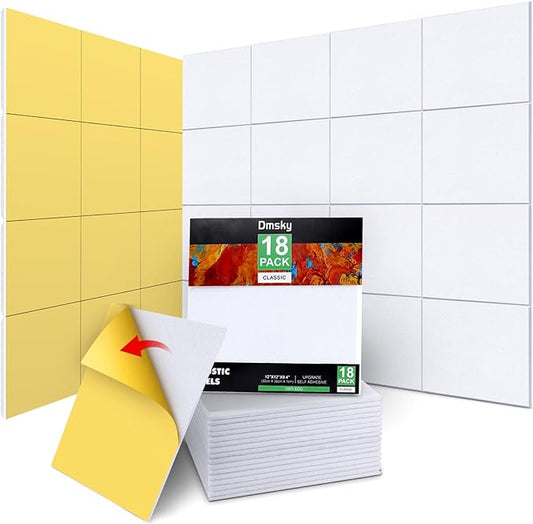 18 Pack Acoustic Panels-12"X12"X 0.4"Soundproof Wall Panels, White Sound Absorbing Panel,High-Density Sound Dampening Panels Acoustic Treatment For Home Studio