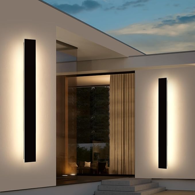 Mikeru Upgraded 2 Pack 57" Long & 4.3" Wide LED Wall Sconce, 10%-100% Dimming + 3000K-6000K Adjustable, IP65 Waterproof Outdoor Light Fixtures Cover US Junction Box for Porch, Garage, Basement