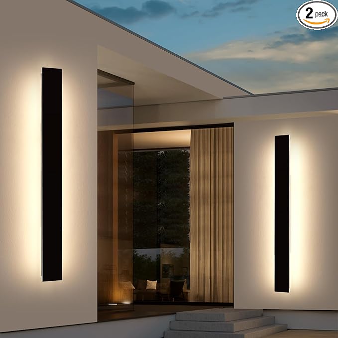Mikeru 2 Pack Upgraded 57" Long LED Wall Sconce, 4.3" Wide IP65 Waterproof Outdoor Wall Lights, 3000K Warm White Exterior Lighting Fixtures for Front Porch, Garage, Basement & Patio