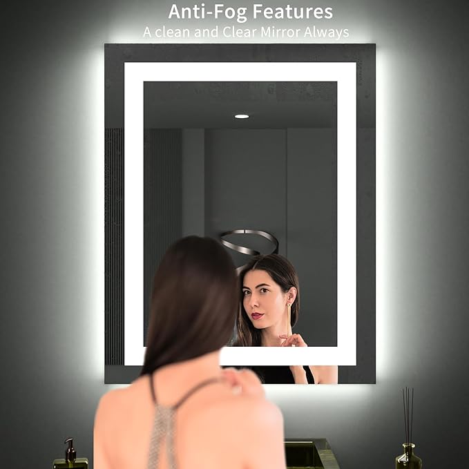 LOAAO 24"X30" LED Bathroom Mirror with Lights, Anti-Fog, Dimmable, Backlit + Front Lit, Lighted Bathroom Vanity Mirror for Wall, Memory Function, Tempered Glass, ETL Listed