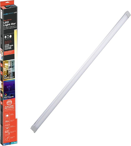 PureOptics LED Professional Push Wire® Under Cabinet Light Bar, Add-on, Plug-in or Hardwire Compatible, Adjustable White and RGB LED, for Utility Light, Closets, Garage, Pantry, (1) 24" Bar