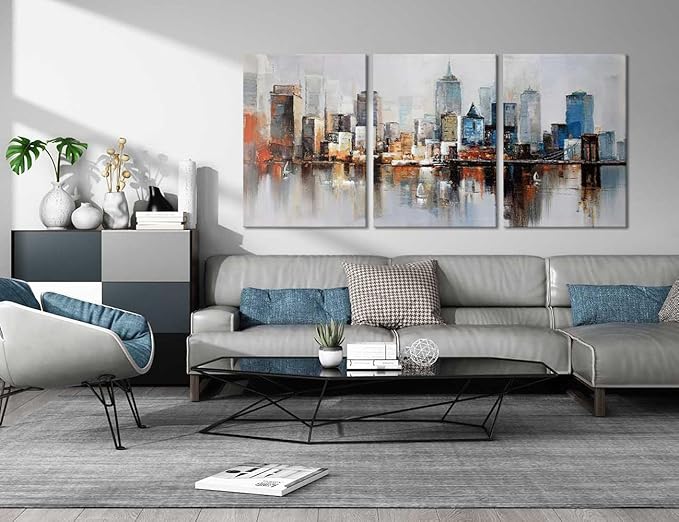 MAMAGO Abstract Canvas Wall Art 3 Pieces Modern Colorful New York Skyline Poster for Living Room Bedroom Home Office Cityscape Artwork Framed Ready to Hang-20”W x 28”Hx3pcs