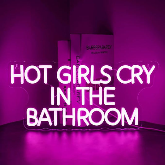 Looklight Hot Girl Cry in The Bathroom Neon Sign,Words Neon Light,Pink Letter Led High Visibility Advertisement Board USB Wall Decor for Bar Girls Room Bathroom Pub