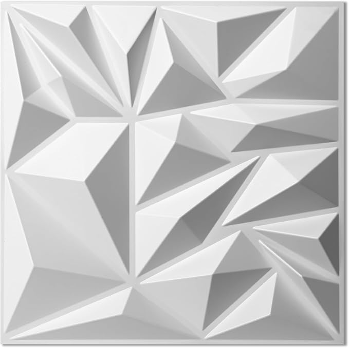 Art3d 33-Pack 3D Wall Panels for Interior Wall Decor, Modern Diamond Textured Accent Wall Paneling for Gaming Living Room TV Wall Background, 12 x 12 inch White, A10342