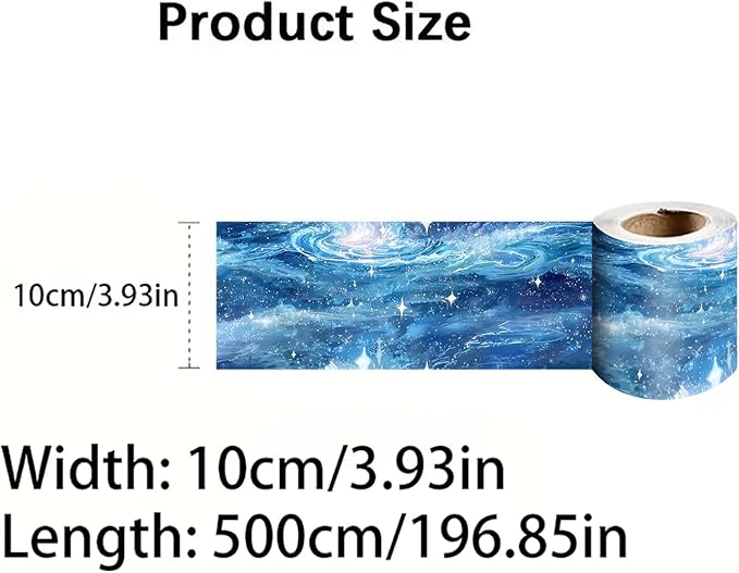 Blue Galaxy Wallpaper Border 196x4 Inch Peel and Stick Wall Border Self Adhesive Cosmic Starry Sky Removable Vinyl Trim for Living Room Bedroom Bathroom Kitchen Cabinet Decoration