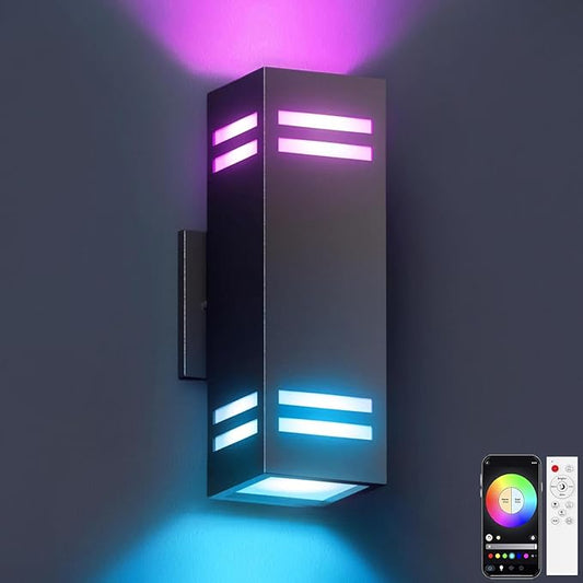 KIZON Smart Porch Lights Color Changing, Ambience RGB WiFi Outdoor Sconce Lights App Control Black Exterior Light Fixture for House Porch Patio, Compatible with Alexa Google Assistant, ETL Listed