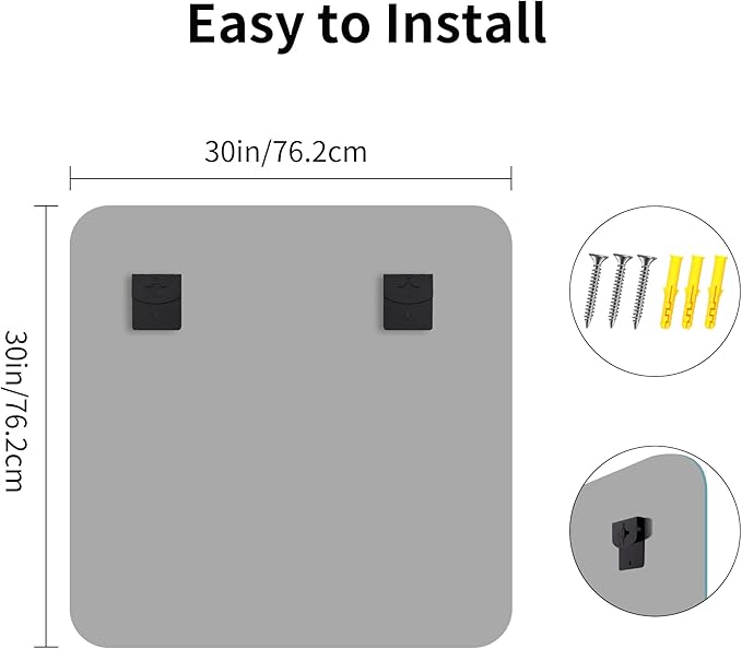 Beveled Mirror 30"x30", Square Frameless Bathroom Mirror Rounded Corner, Framless Vanity Mirror Shatterproof Tempered Glass Lightweight Design for Bedroom Living Room Entryway