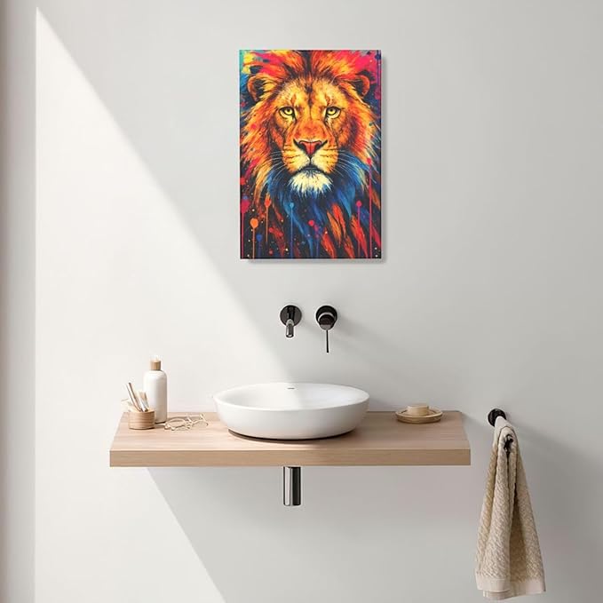 Banksy Lion Wall Art Lion Pictures Street Graffiti Canvas Wall Decor Painting Print Animal Home Modern Artwork Decorations Framed for Living Room Bedroom Bathroom Office 16"X24"