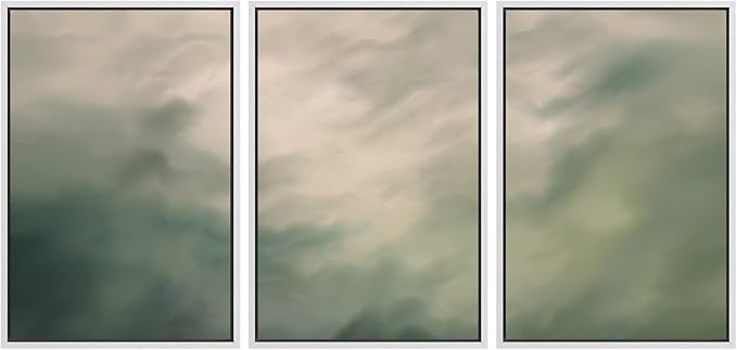 MUDECOR Framed Wall Art Print Set Soft Green Cloudscape Tranquil Abstract Nature Illustrations Modern Art Boho Decorative Colorful Chic for Living Room, Bedroom, Office - 16"x24"x3 White